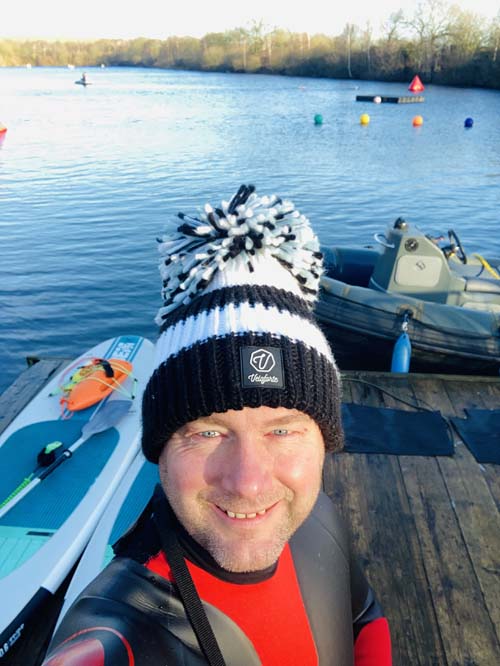 Winter swimming in a lake